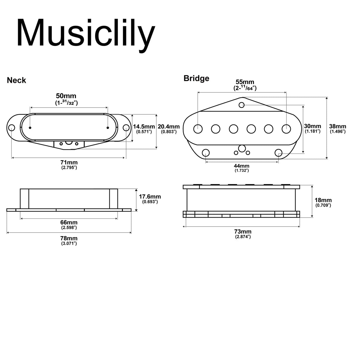 Dimensions of the revival pickups rpt1 tg specials vintage style alnico 5 neck bridge pickups set for tele style electric guitar mx2862p
