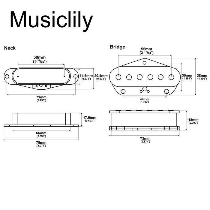Dimensions of the revival pickups rpt1 tg specials vintage style alnico 5 neck bridge pickups set for tele style electric guitar mx2862p