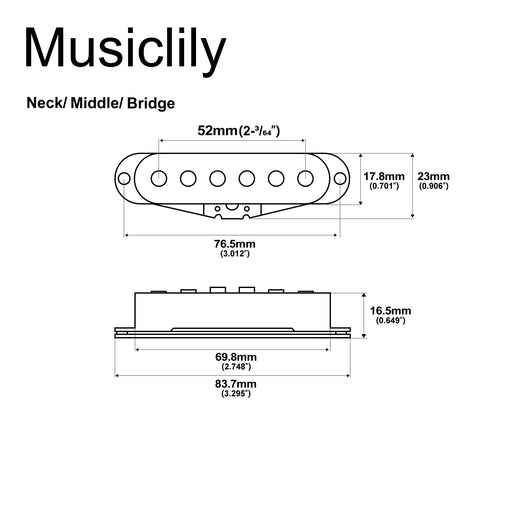 Dimensions of the revival pickups rps1 vintage classic alnico 5 alnico 3 single coil neck middle bridge pickups set for strat style electric guitar mx2868wh