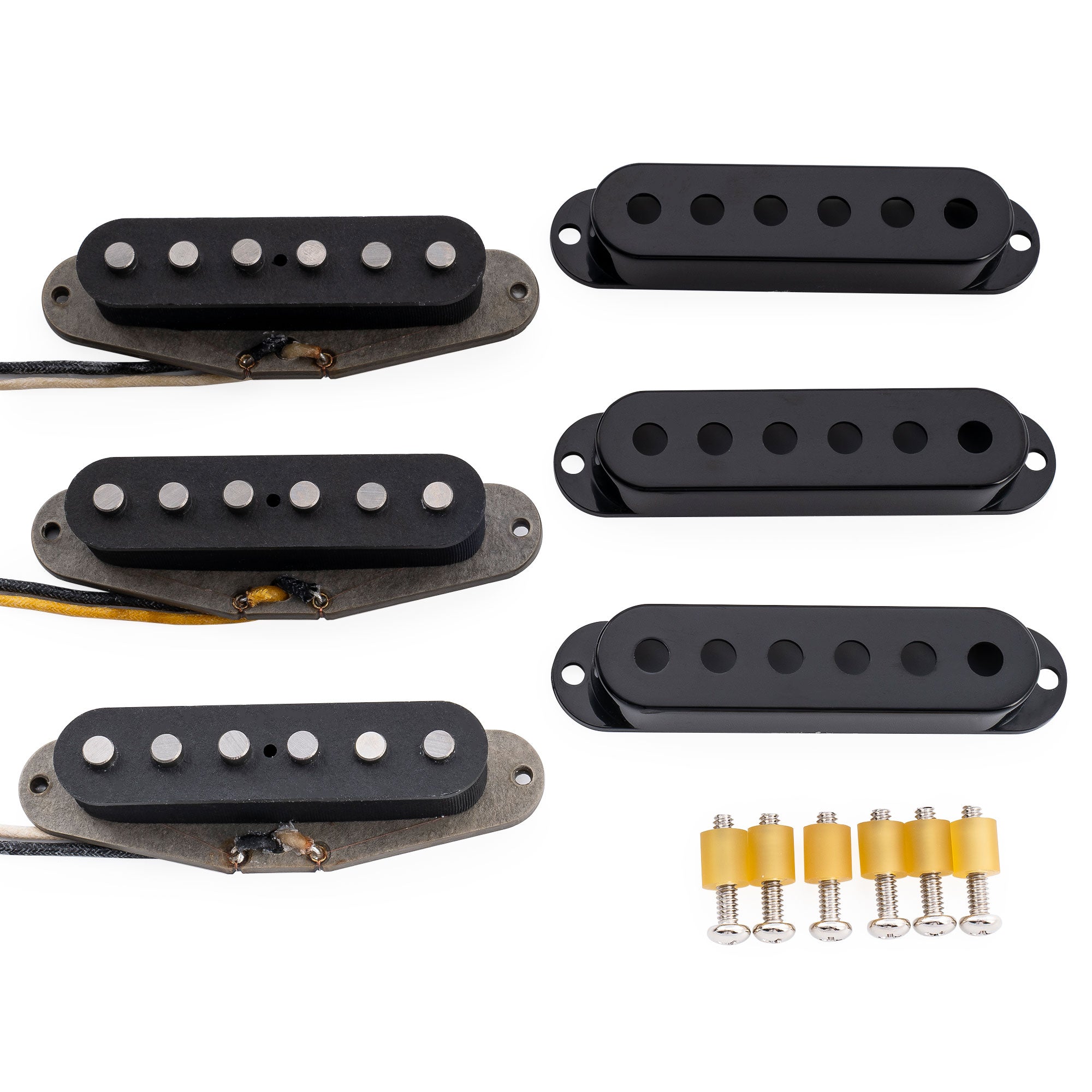 Ensemble de micros Revival Pickups RPS2 Grey Bottomed Blues style vintage Alnico 5, simple bobinage, manche et chevalet central, pour guitare électrique style Strat, blanc