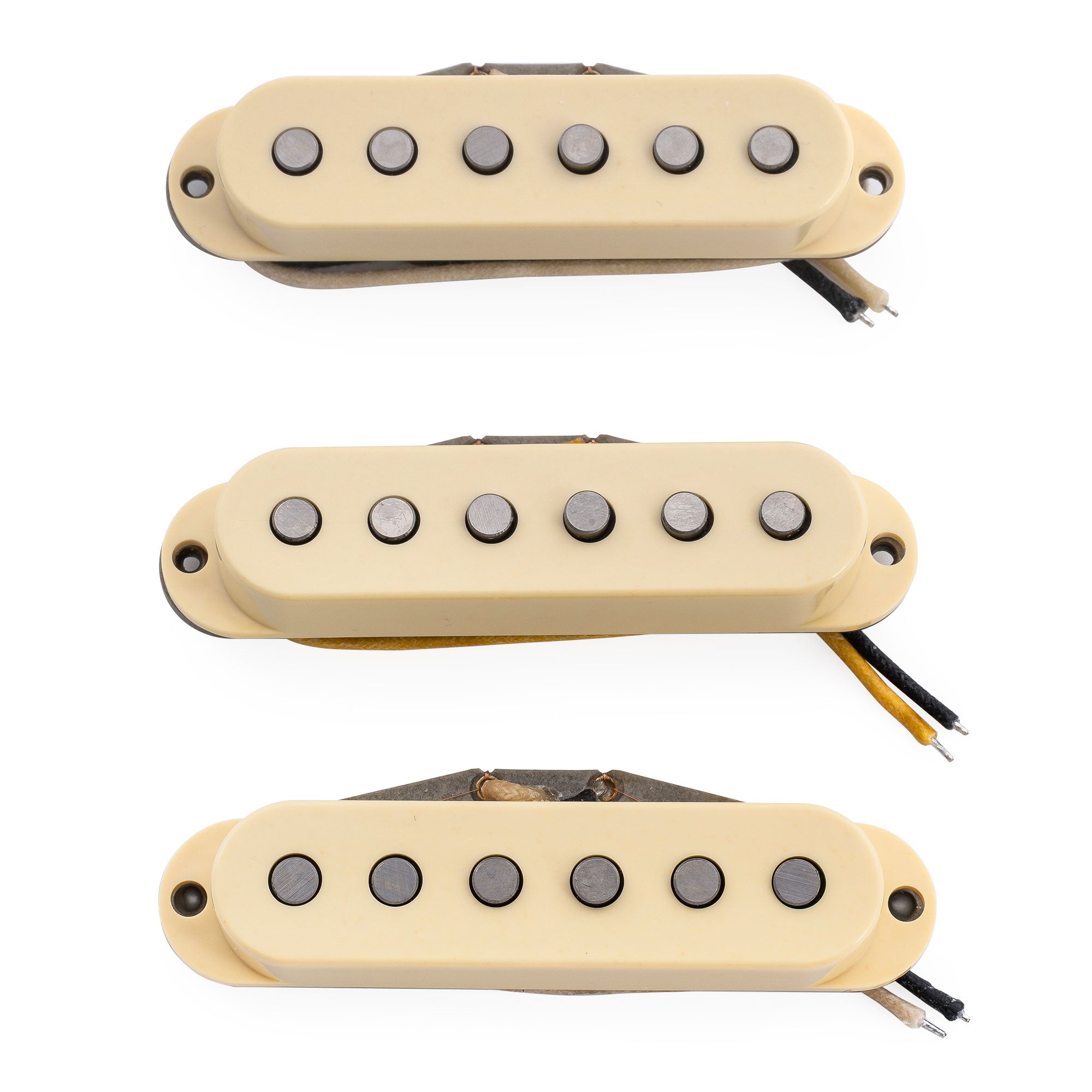 Ensemble de micros Revival Pickups RPS2 Grey Bottomed Blues style vintage Alnico 5, simple bobinage, manche et chevalet central, pour guitare électrique style Strat, blanc