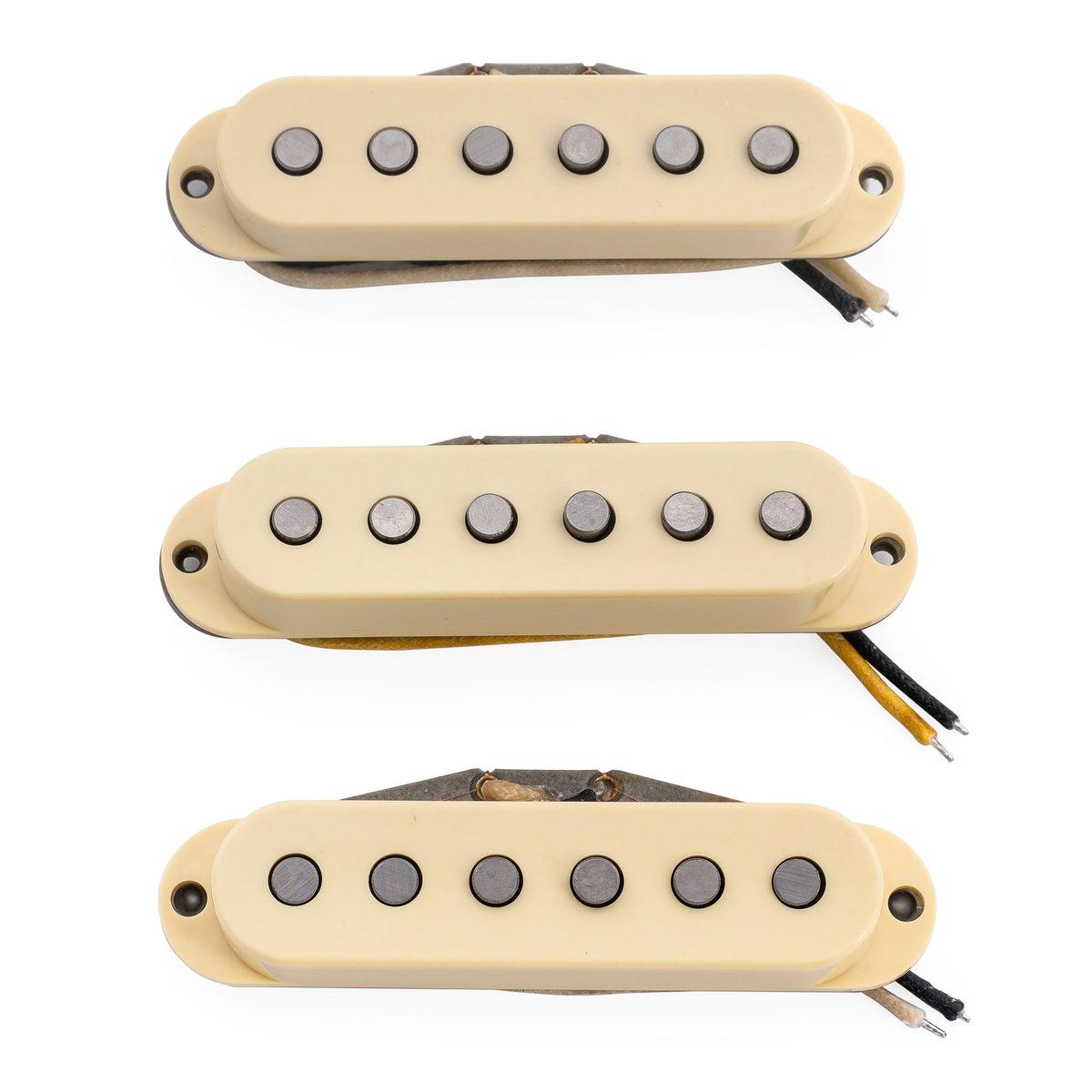 Ensemble de micros Revival Pickups RPS2 Grey Bottomed Blues style vintage Alnico 5, simple bobinage, manche et chevalet central, pour guitare électrique style Strat, blanc