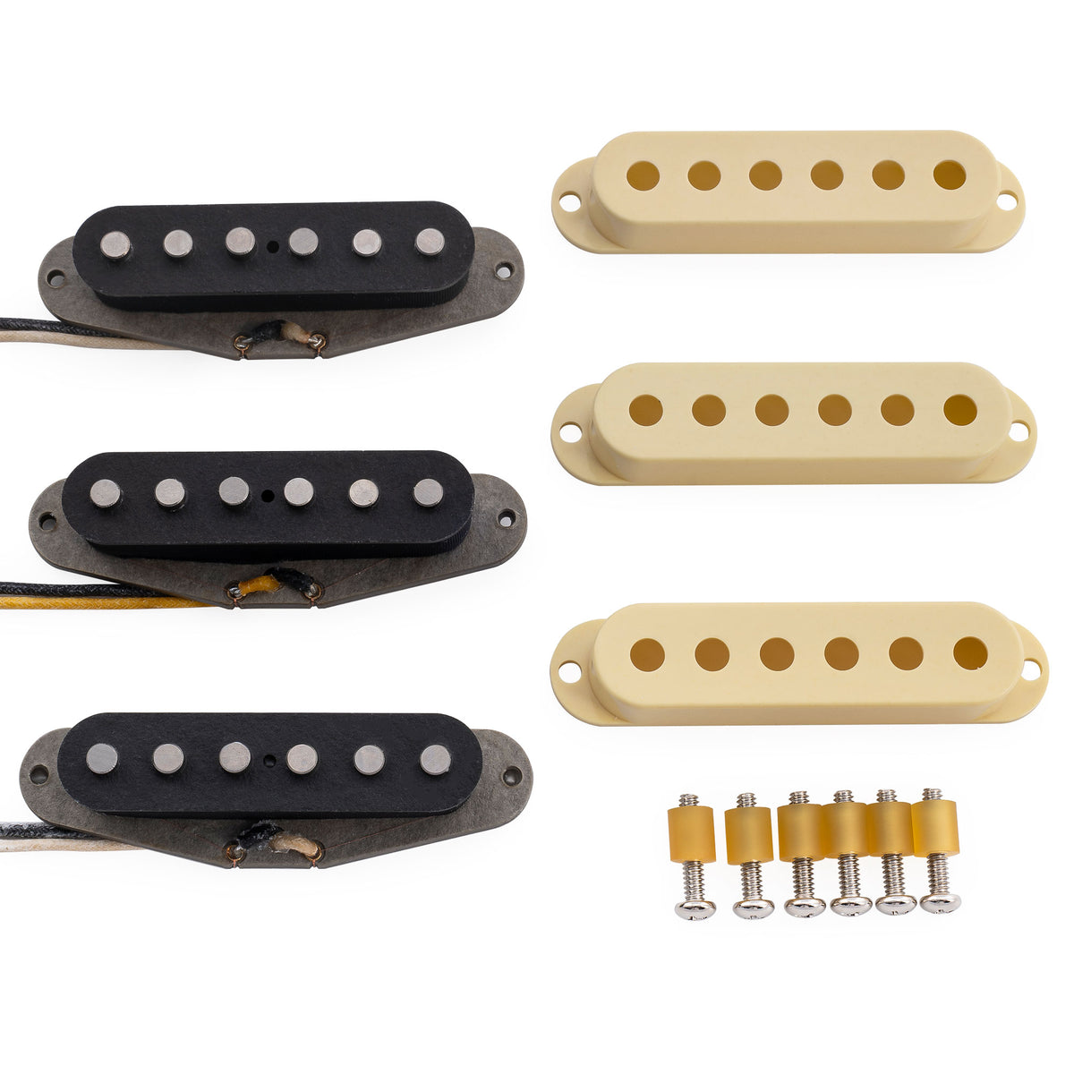 Ensemble de micros Revival Pickups RPS2 Grey Bottomed Blues style vintage Alnico 5, simple bobinage, manche et chevalet central, pour guitare électrique style Strat, blanc