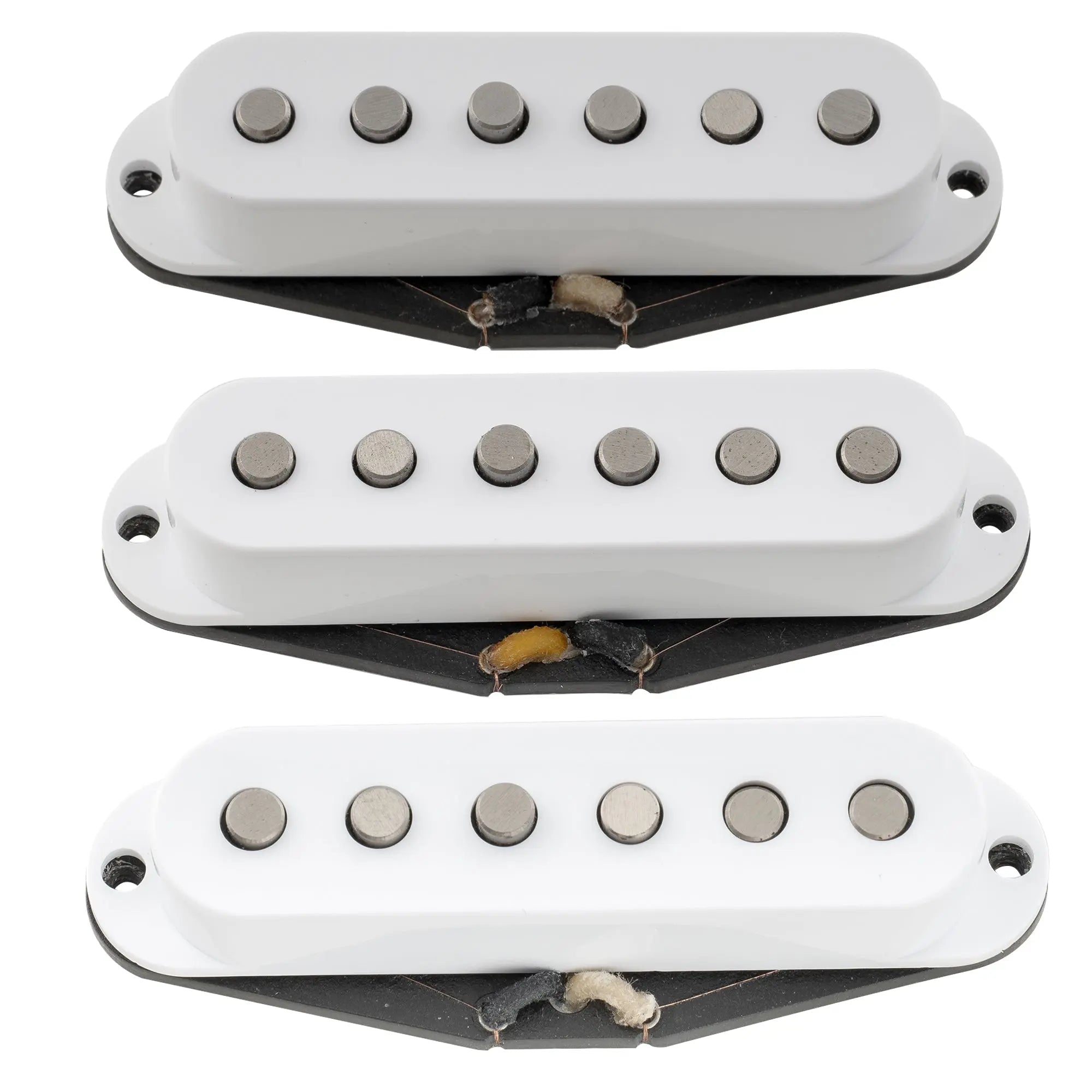 detail of the revival pickups rps4 pride joy srv vintage style alnico 5 alnico 2 single coil neck middle bridge pickups set for strat style electric guitar mx2876wh