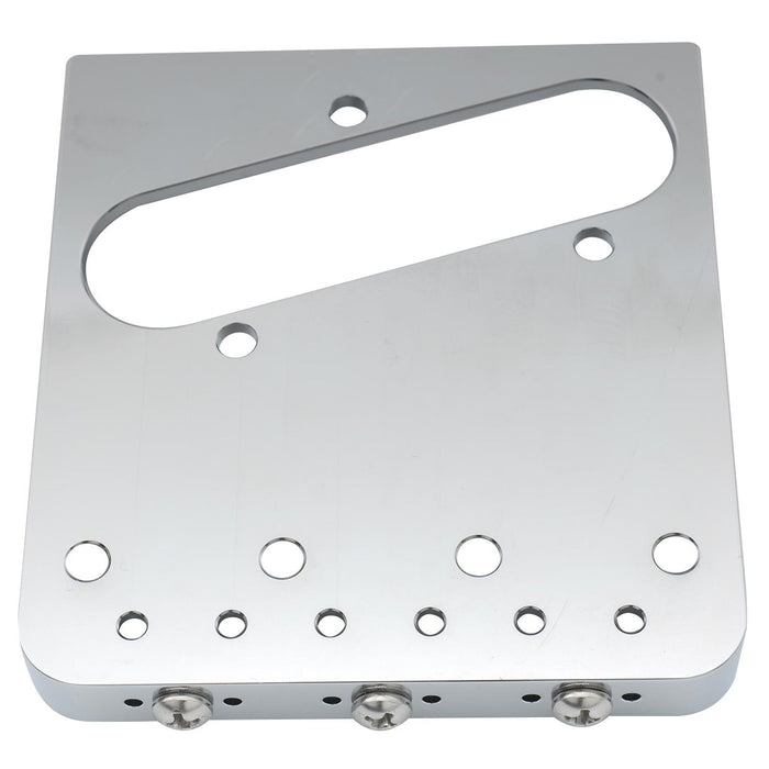 musiclily ultra 54mm 2 1 8 inch string spacing full solid aluminum plate with brass compensated 3 saddle vintage tele style bridge mx2904p, gold