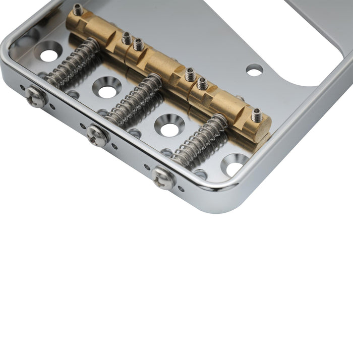 Musiclily Ultra 54mm (2-1/8 inch) String Spacing Full Solid Aluminum Plate with Brass Compensated 3-Saddle Vintage Tele Style Bridge