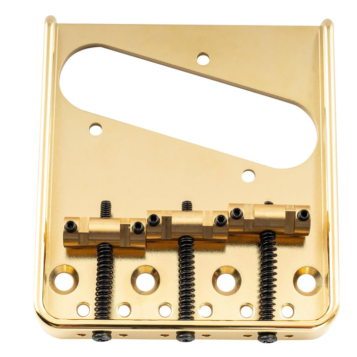 Musiclily Ultra 54mm (2-1/8 inch) String Spacing Full Solid Aluminum Plate with Brass Compensated 3-Saddle Vintage Tele Style Bridge
