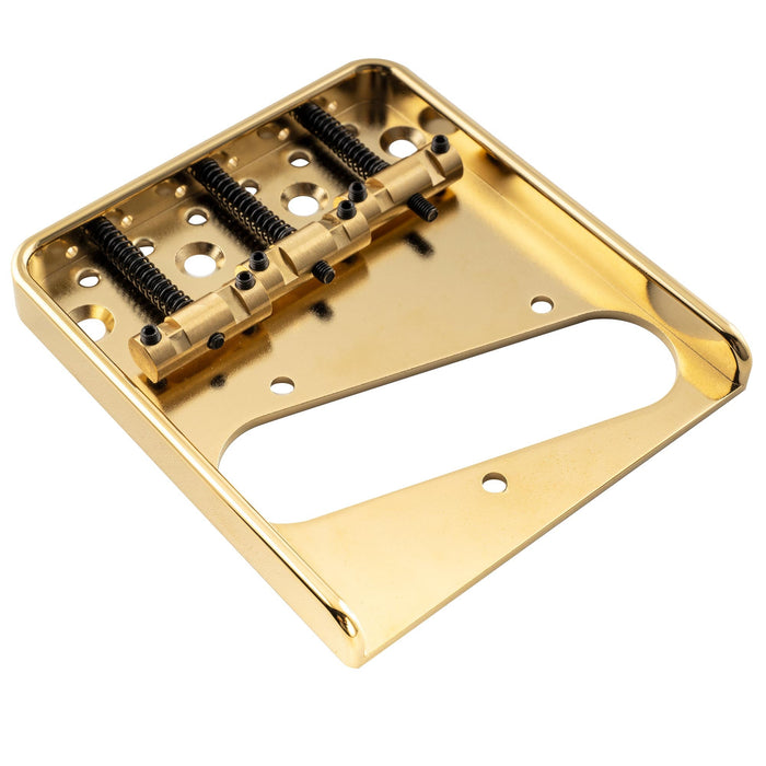 Musiclily Ultra 54mm (2-1/8 inch) String Spacing Full Solid Aluminum Plate with Brass Compensated 3-Saddle Vintage Tele Style Bridge
