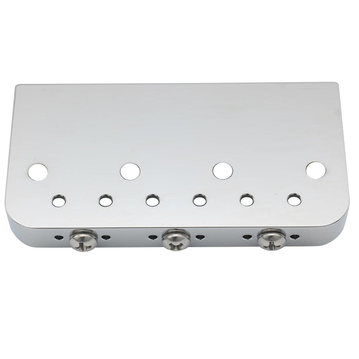 musiclily ultra 54mm 2 1 8 inch string spacing full solid aluminum short plate with brass compensated 3 saddle vintage tele style bridge mx2905p, chrome
