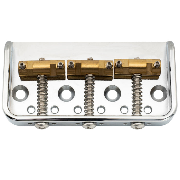 musiclily ultra 54mm 2 1 8 inch string spacing full solid aluminum short plate with brass compensated 3 saddle vintage tele style bridge mx2905p, gold