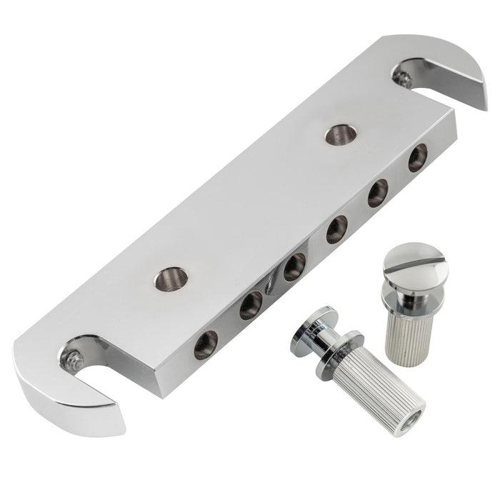 detail of musiclily ultra 52mm 2 3 64 inch string spacing full solid aluminum prs style pre set intonation wraparound bridge tailpiece for usa prs style electric guitar mx2907cr