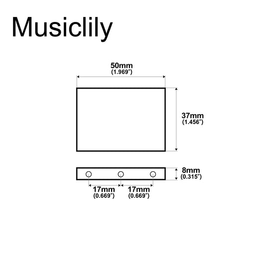 Dimensions of musiclily ultra 37mm full solid steel block for electric guitar floyd rose locking tremolo bridge mx2945p