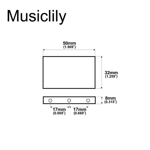 Dimensions of musiclily ultra 32mm full solid steel block for electric guitar floyd rose locking tremolo bridge mx2945p