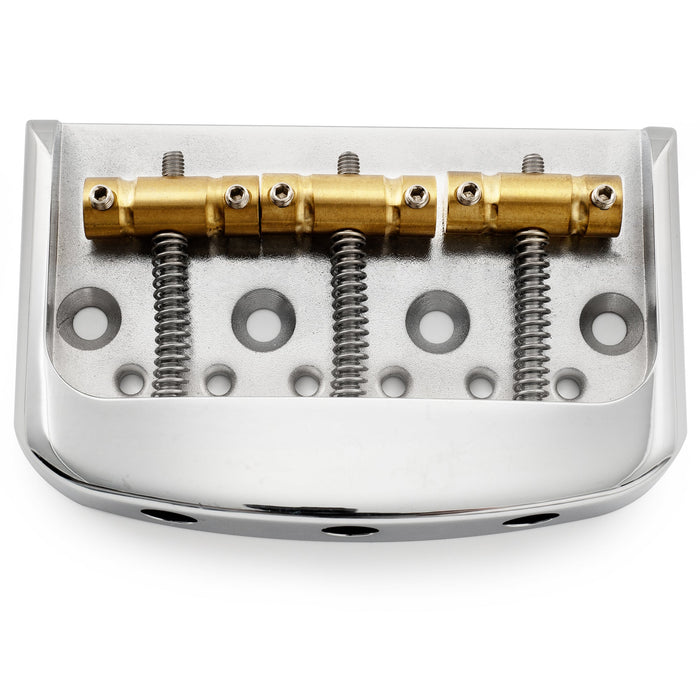 musiclily ultra half size string through body vintage tele style guitar bridge with solid aluminum alloy plate and brass 3 saddle mx2946p, gold