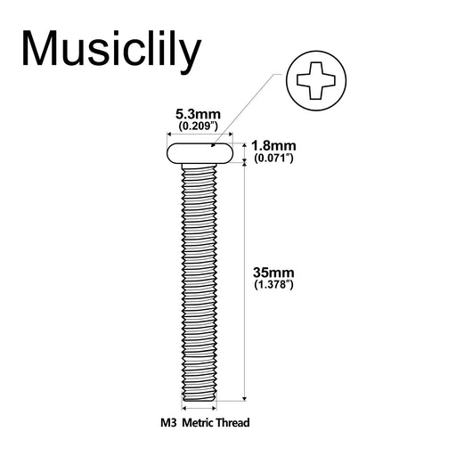 Dimensions of musiclily pro metric m3 35mm steel saddle intonation screw for imported electric guitar bass bridge mx2947p