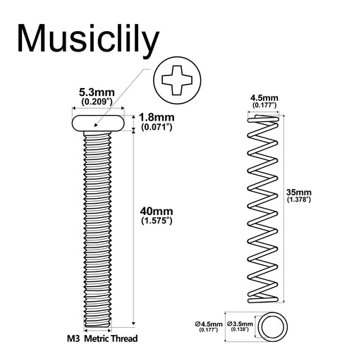 Dimensions of musiclily pro metric m3 40mm steel saddle intonation screw and spring set for imported electric bass bridge mx2948mx2950p