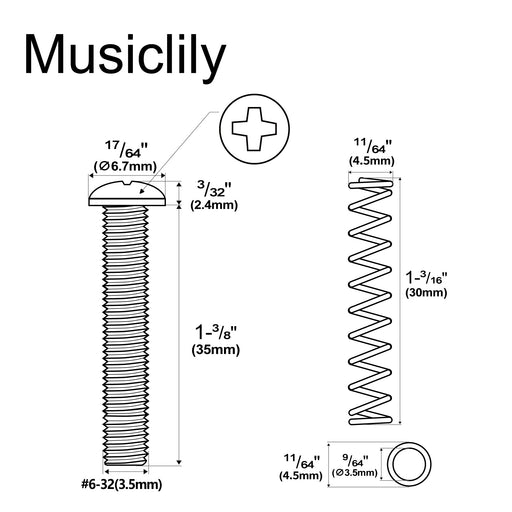 Dimensions of musiclily pro unc 6 32x1 3 8 inch stainless steel saddle intonation screws and springs set for american electric guitar bass bridge mx2952nk 6mx2949nk 6