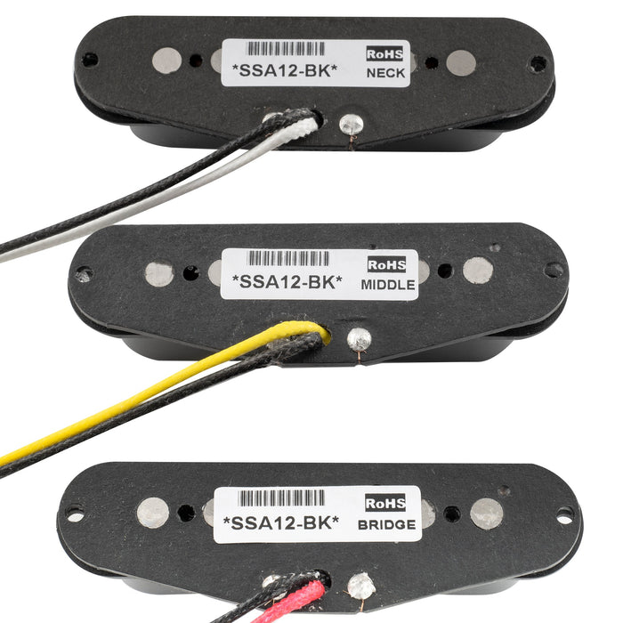 Artec SSA-12 Vintage Style Staggered Alnico 5 Single Coil Neck Middle Bridge Pickups Set for Strat Style Electric Guitar Artec