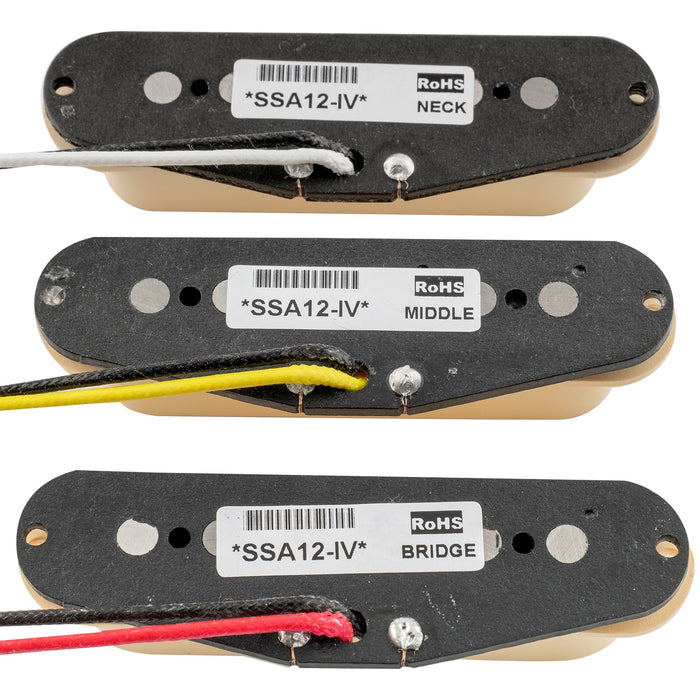 Artec SSA-12 ヴィンテージスタイル スタッガード アルニコ5 シングルコイルピックアップ ネックミドルブリッジセット Stratストラトエレキギター用 ブラック