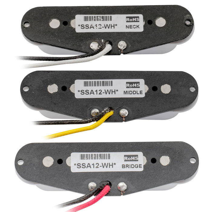 アーテック SSA-12 ヴィンテージスタイル スタッガード アルニコ5 シングルコイル ネックピックアップ 6.3K ストラトタイプ エレキギター用, ホワイト