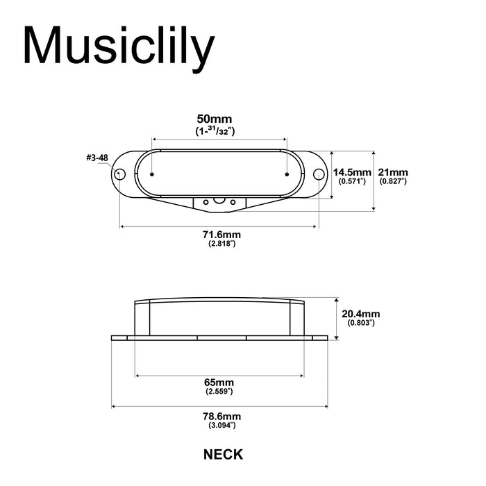 Dimensions of artec tfa40 alnico 5 standard neck pickup 5 1k for tele style electric guitar mx2959crp