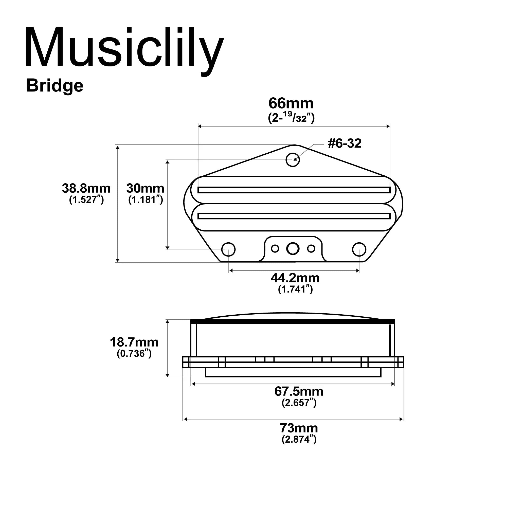 Dimensions of artec tra73 alnico 5 rail blade humbucker bridge pickup 12k for tele style electric guitar mx2963p