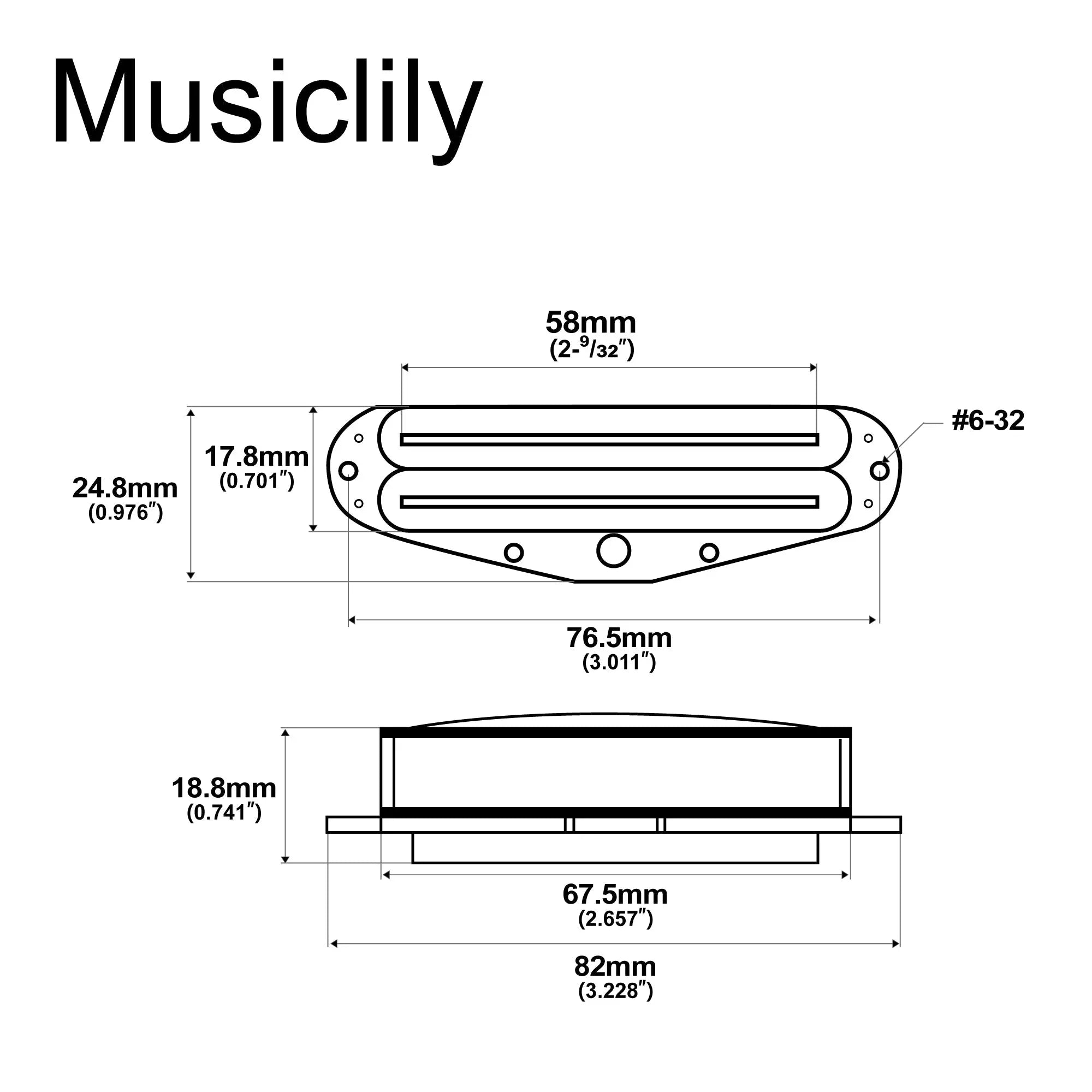 Dimensions of artec sba73 alnico 5 rail blade humbucker all position pickup 12k for strat style electric guitar mx2964bk