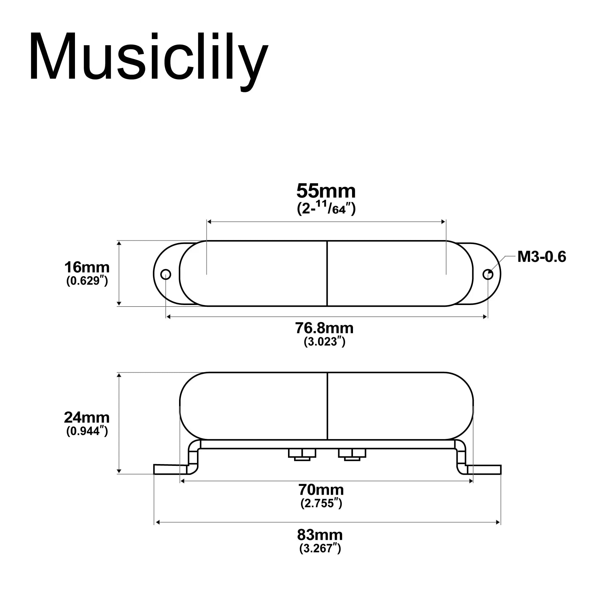 Dimensions of artec lsa70 alnico 5 lipstick style single coil bridge pickup 7 5k for strat style electric guitar mx2967bk