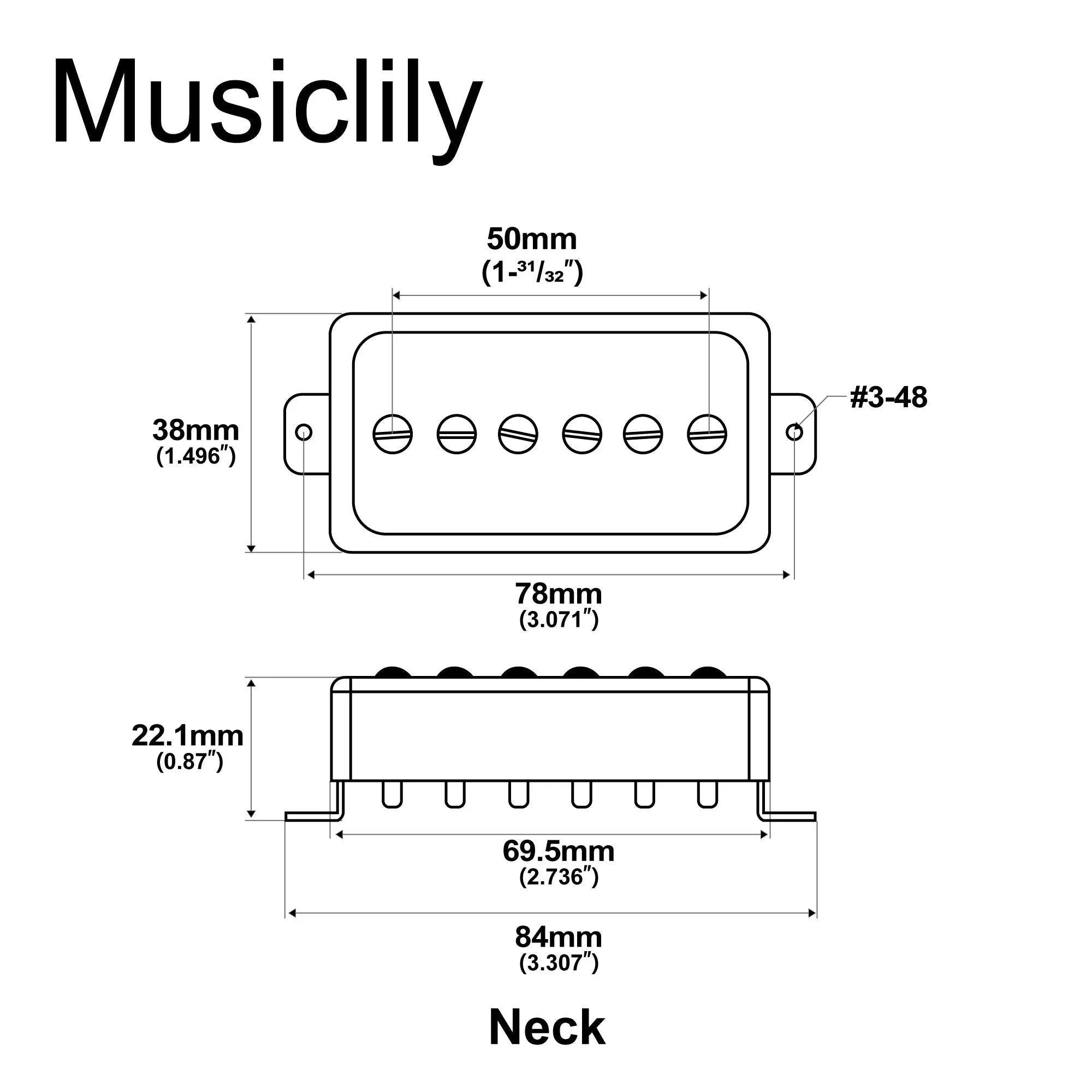 Dimensions of artec sha66 alnico 5 splendor p90 style humbucker sized single coil neck pickup 8k for lp style electric guitar mx2969cr