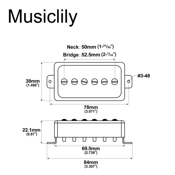 Dimensions of artec sha66 alnico 5 splendor p90 style humbucker sized single coil neck bridge pickups set for lp style electric guitar mx2969crmx2970cr