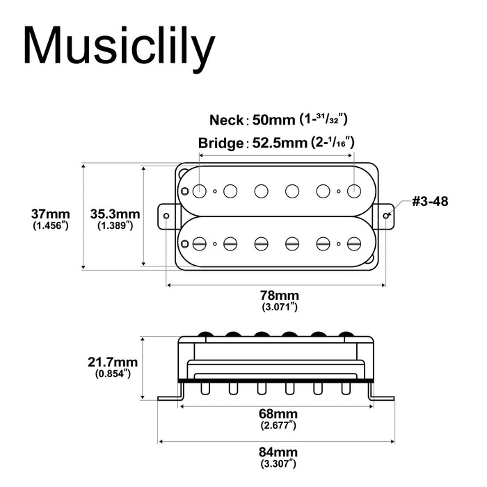 Dimensions of artec hba115 alnico 5 uncovered standard humbucker electric guitar neck bridge pickups set mx2973bkmx2974bk