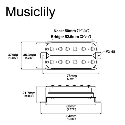 Dimensions of artec hivb invader style uncovered adjustable hexagonal poles ceramic humbucker electric guitar neck bridge pickups set mx2979bkmx2980bk