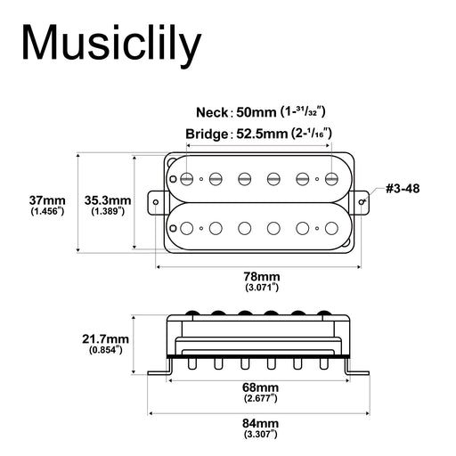 Dimensions of artec vh rock a alnico 5 uncovered humbucker electric guitar neck bridge pickups set mx2983bkmx2984bk
