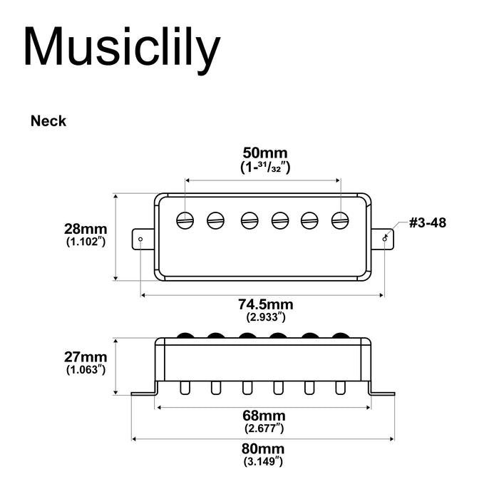 Dimensions of artec mla97 alnico 5 covered mini humbucker electric guitar neck pickup 8 4k mx2995cr