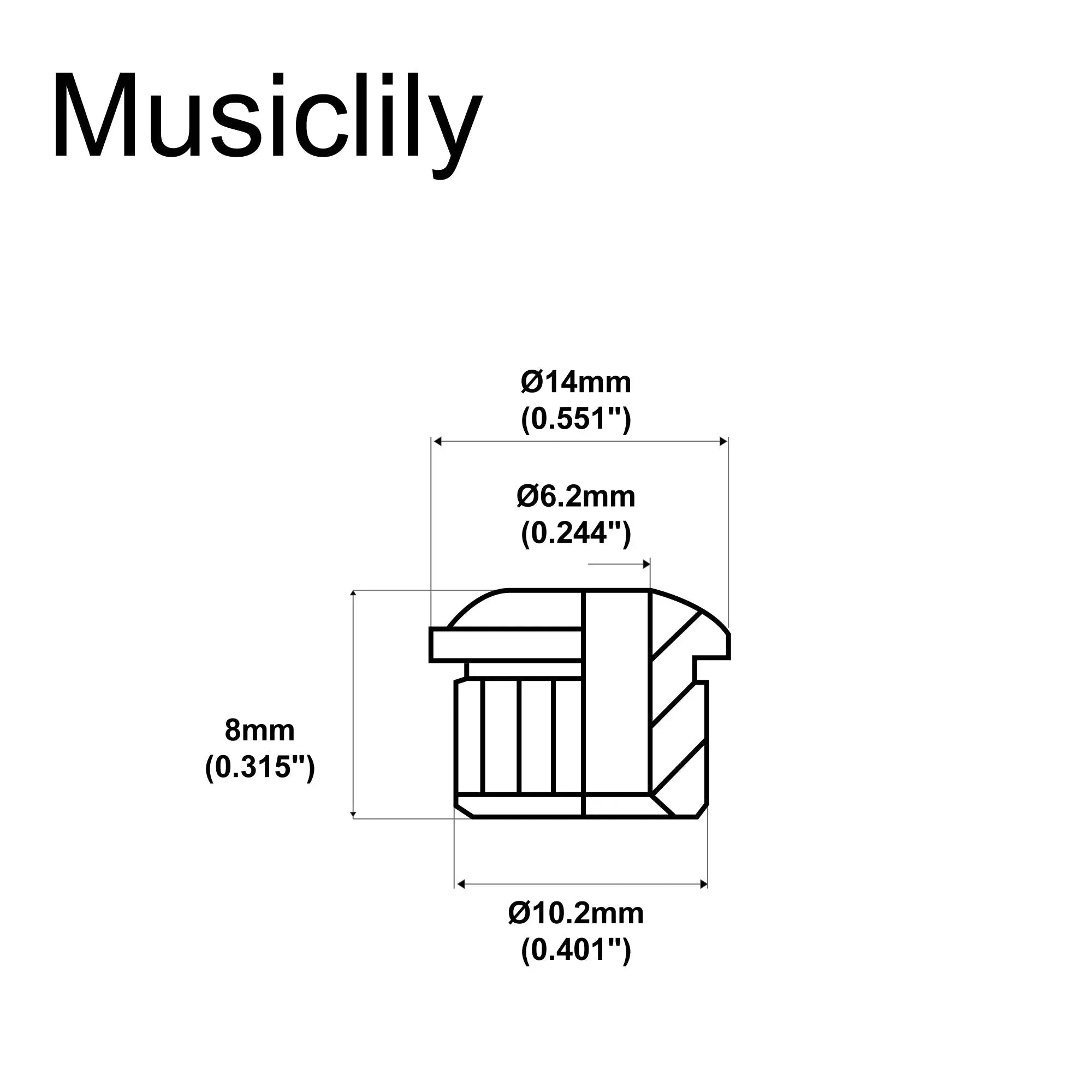 Dimensions of musiclily pro 6mm to 10mm vintage to modern sized guitar tuner conversion bushings tuning pegs adapter ferrules mx3021 6p