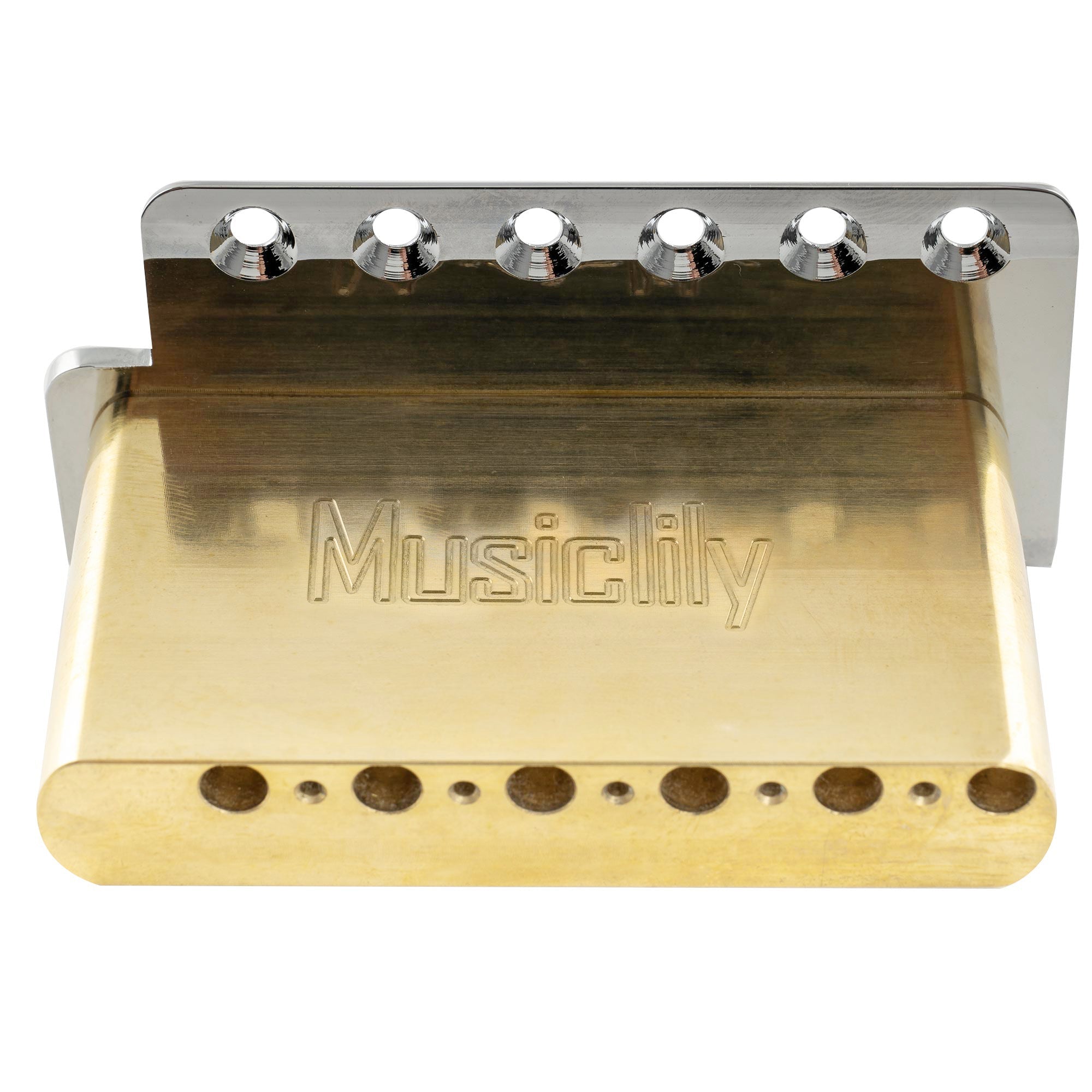 Musiclily Ultra BV018 56mm(2-7/32 Zoll) Amerikanische Vintage-Style 6-Schrauben ST Tremolobrücke mit Stahl gebogenen Sätteln 42mm massives Messingblock Push-In Arm für Strat-Style E-Gitarre