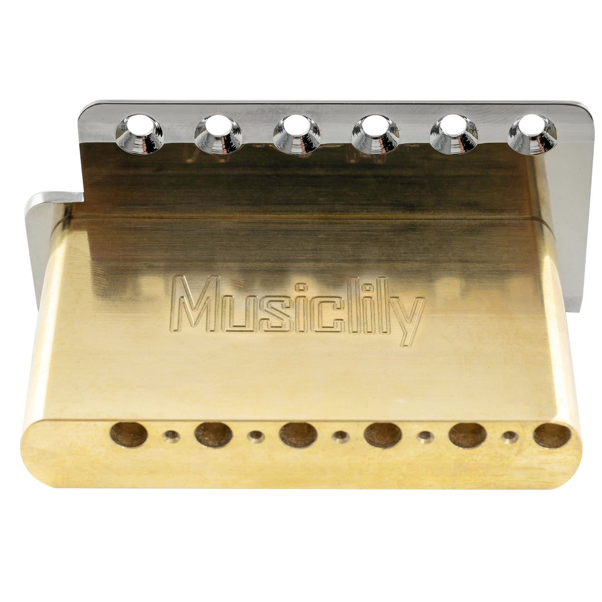 Musiclily Ultra BV018 56mm(2-7/32 Zoll) Amerikanische Vintage-Style 6-Schrauben ST Tremolobrücke mit Stahl gebogenen Sätteln 42mm massives Messingblock Push-In Arm für Strat-Style E-Gitarre