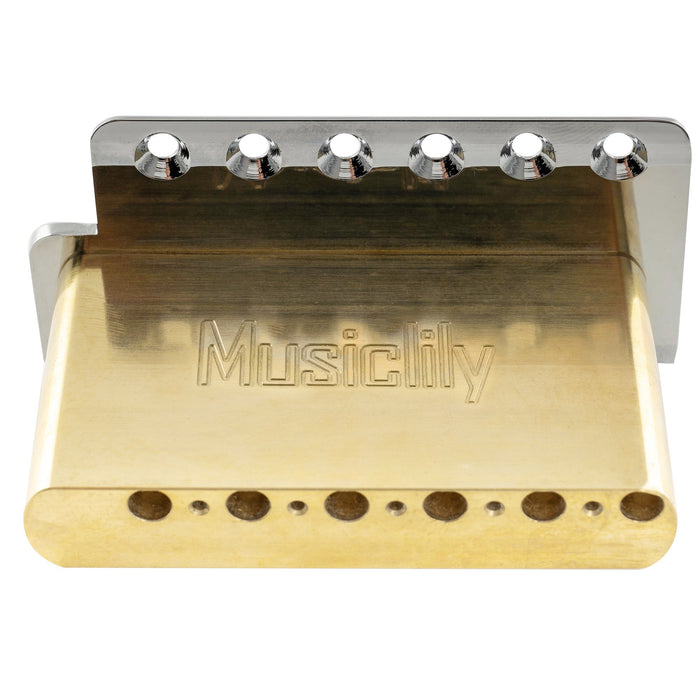Musiclily Ultra 11.2mmピッチ 6点支持 アメリカンヴィンテージ トレモロユニット ブリッジ 鋼製プレスサドル 42mmソリッド真鍮ブロック 押し込み式アーム STストラトStratエレキギター用 ブラック