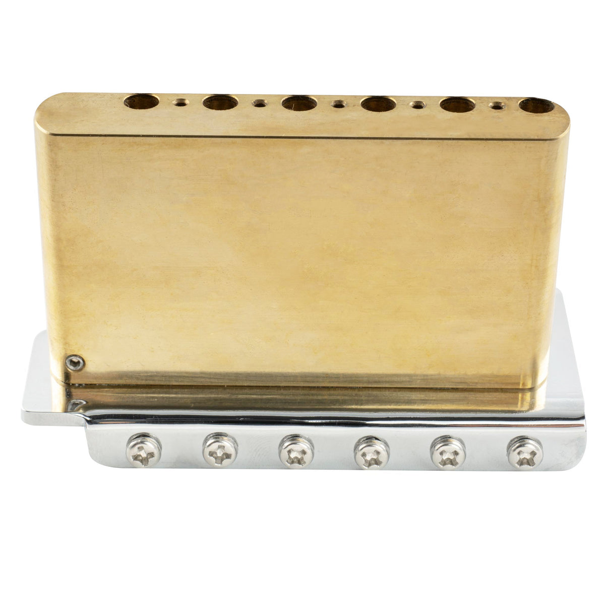 Musiclily Ultra BV018 56mm(2-7/32 Zoll) Amerikanische Vintage-Style 6-Schrauben ST Tremolobrücke mit Stahl gebogenen Sätteln 42mm massives Messingblock Push-In Arm für Strat-Style E-Gitarre