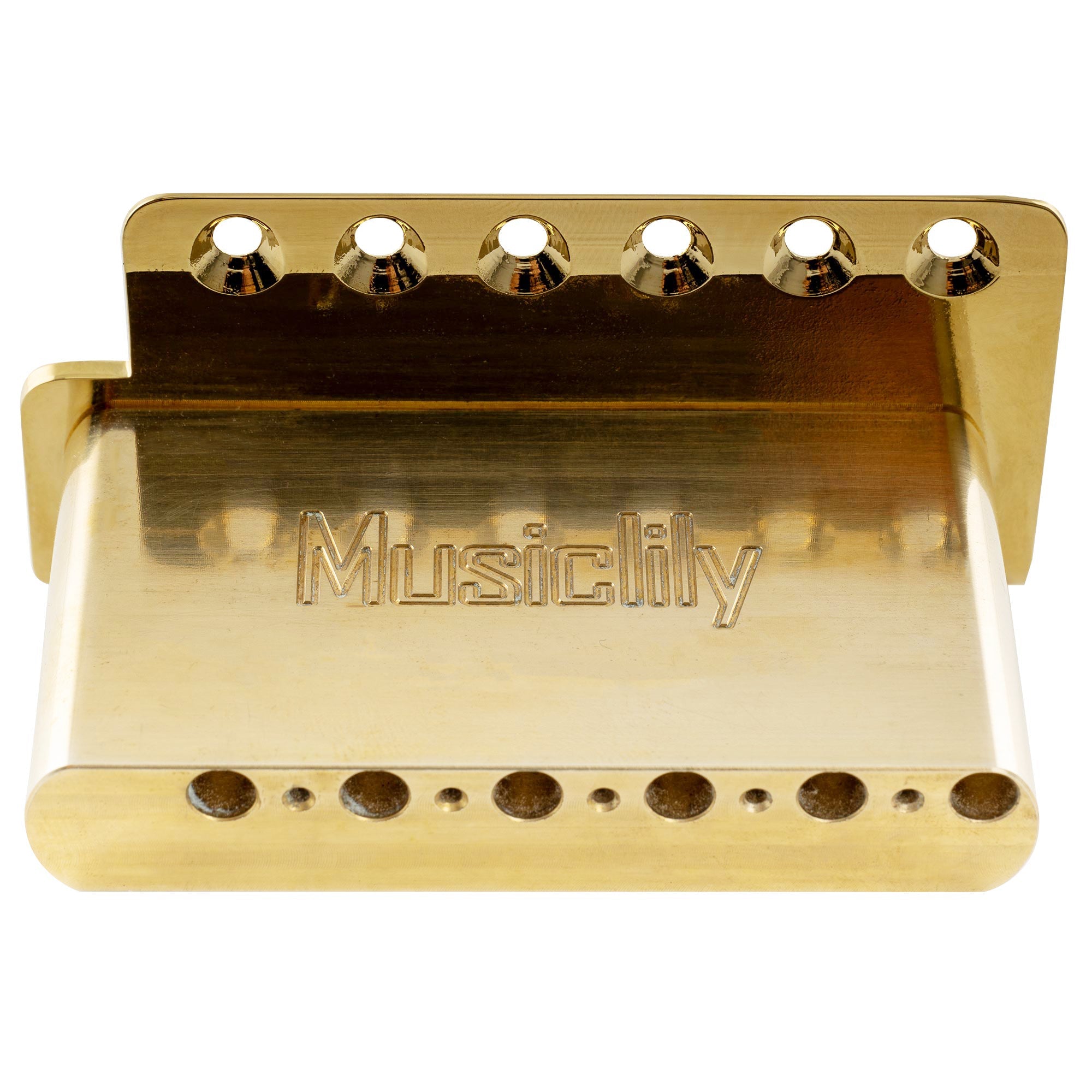 Musiclily Ultra BV018 56mm(2-7/32 Zoll) Amerikanische Vintage-Style 6-Schrauben ST Tremolobrücke mit Stahl gebogenen Sätteln 42mm massives Messingblock Push-In Arm für Strat-Style E-Gitarre
