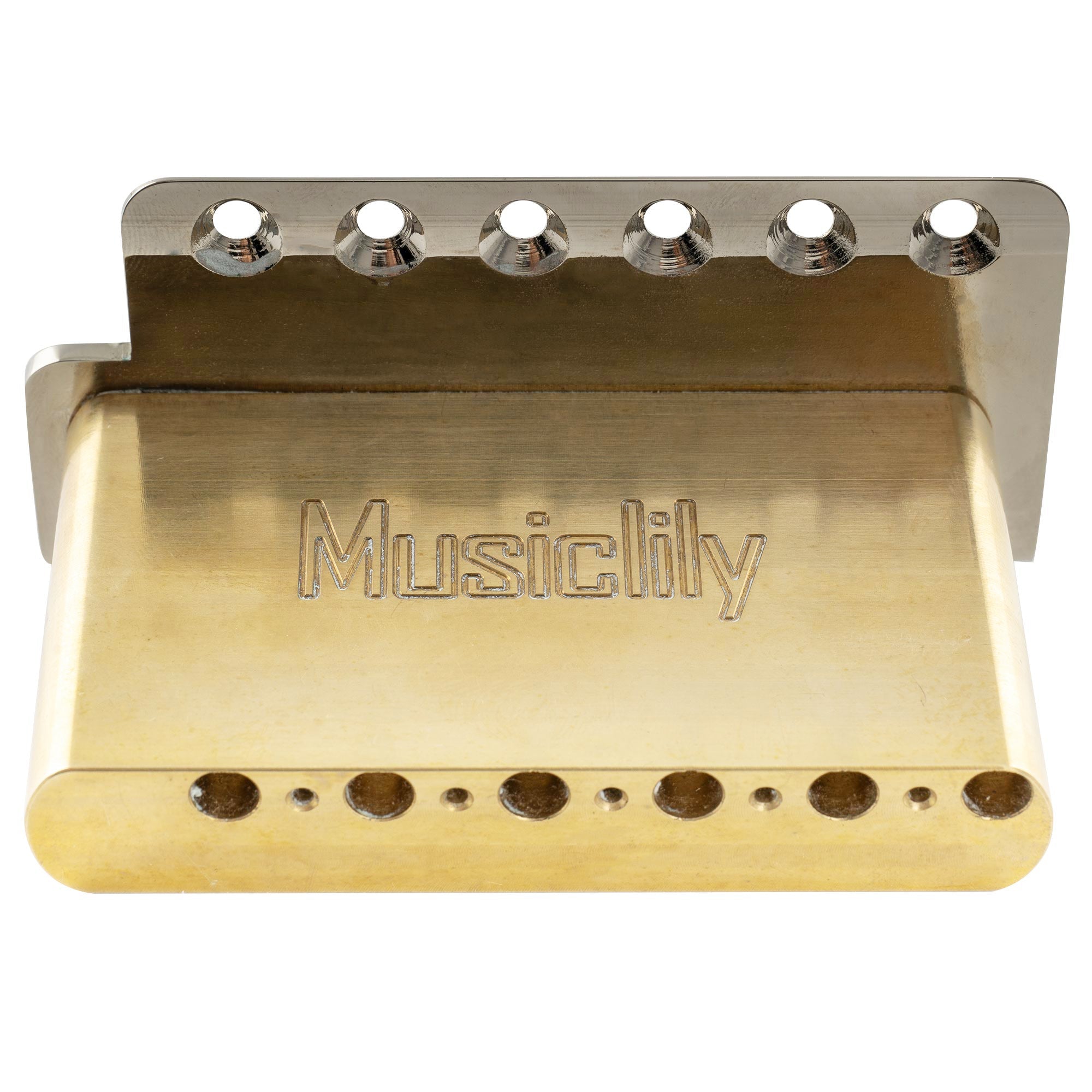 Musiclily Ultra BV018 56mm(2-7/32 Zoll) Amerikanische Vintage-Style 6-Schrauben ST Tremolobrücke mit Stahl gebogenen Sätteln 42mm massives Messingblock Push-In Arm für Strat-Style E-Gitarre
