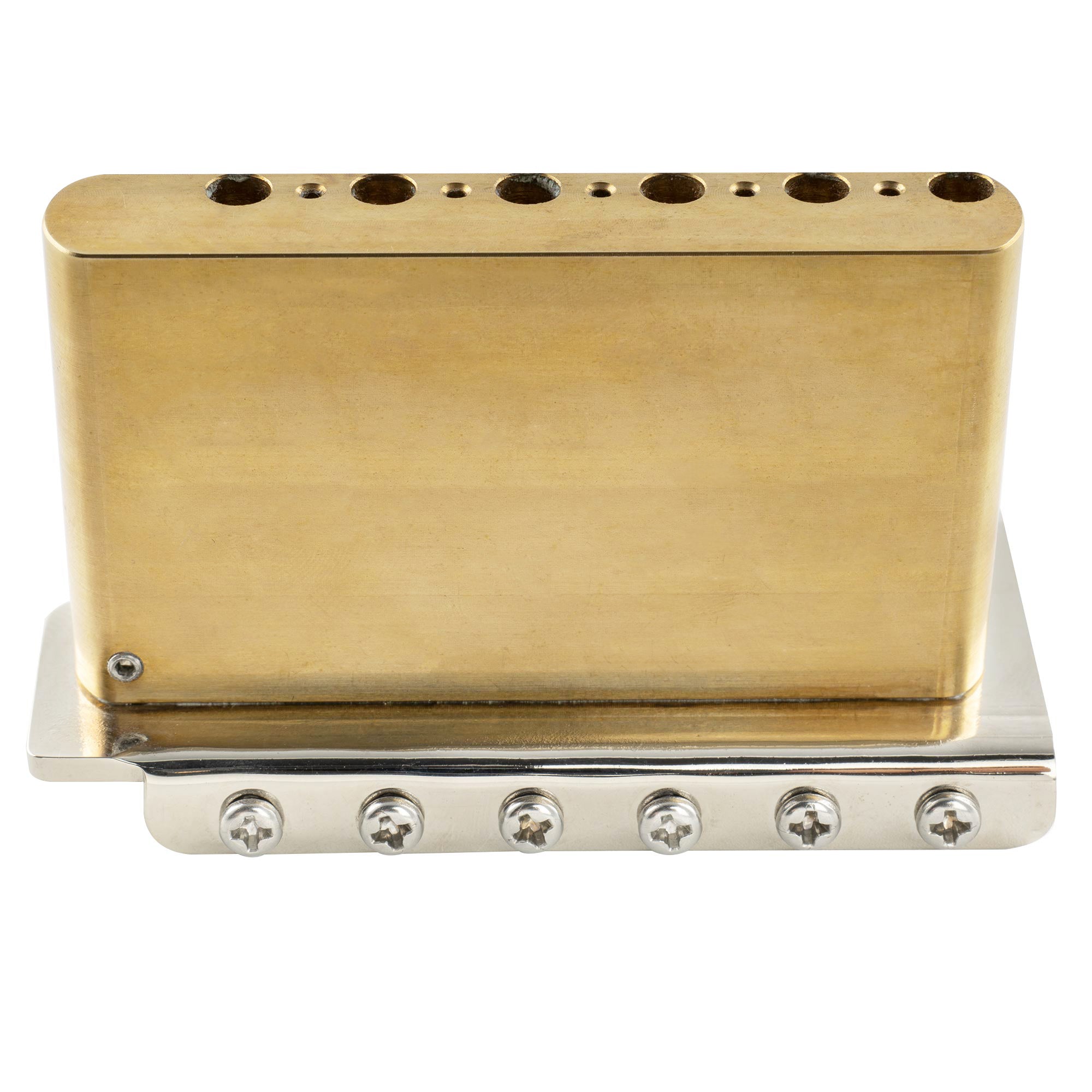 Musiclily Ultra BV018 56mm(2-7/32 Zoll) Amerikanische Vintage-Style 6-Schrauben ST Tremolobrücke mit Stahl gebogenen Sätteln 42mm massives Messingblock Push-In Arm für Strat-Style E-Gitarre