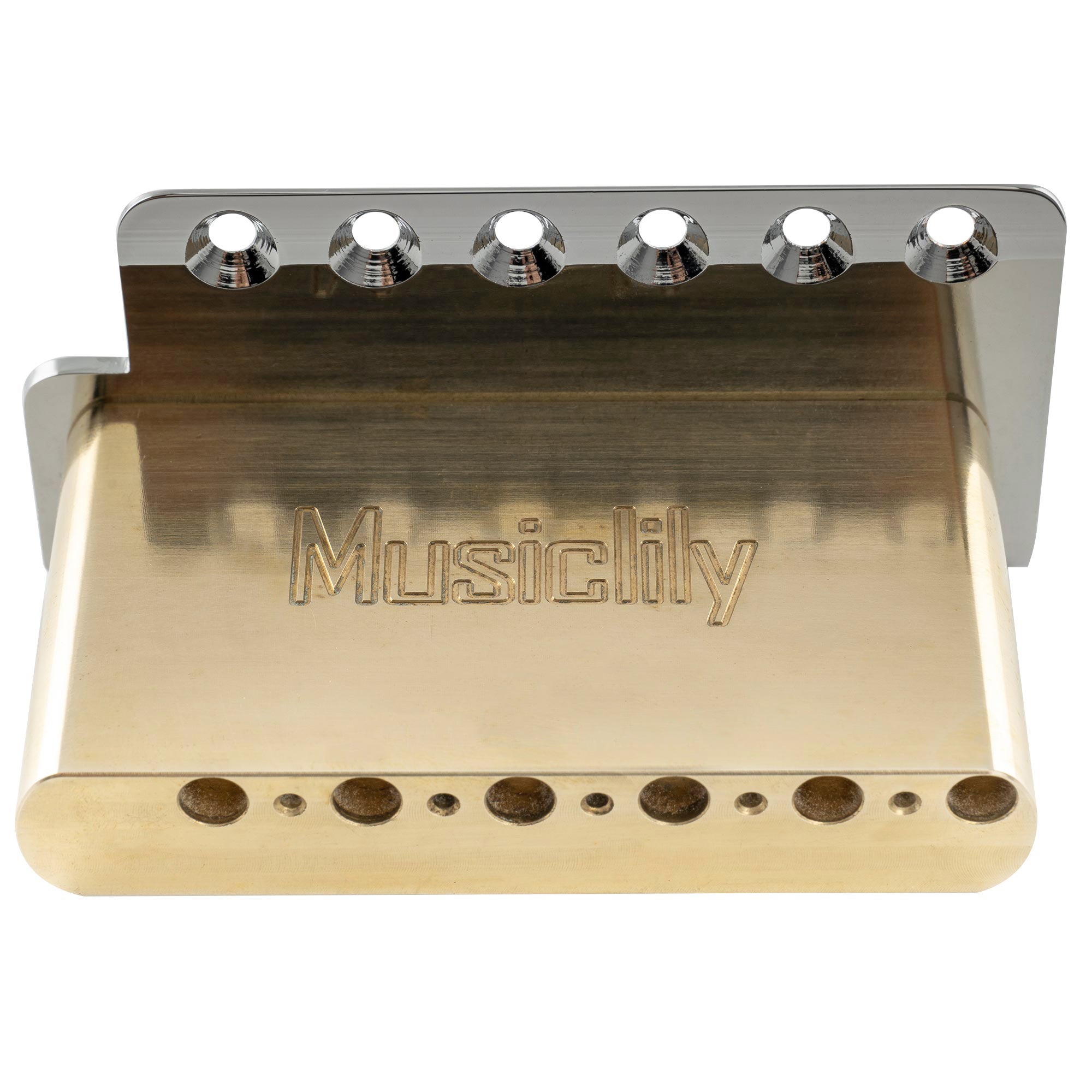 Musiclily Ultra BV019 56mm(2-7/32 Zoll) Amerikanische Vintage-Style 6-Schrauben ST Tremolobrücke mit modernen Messingsätteln 42mm massives Messingblock Push-In Arm für Strat-Style E-Gitarre