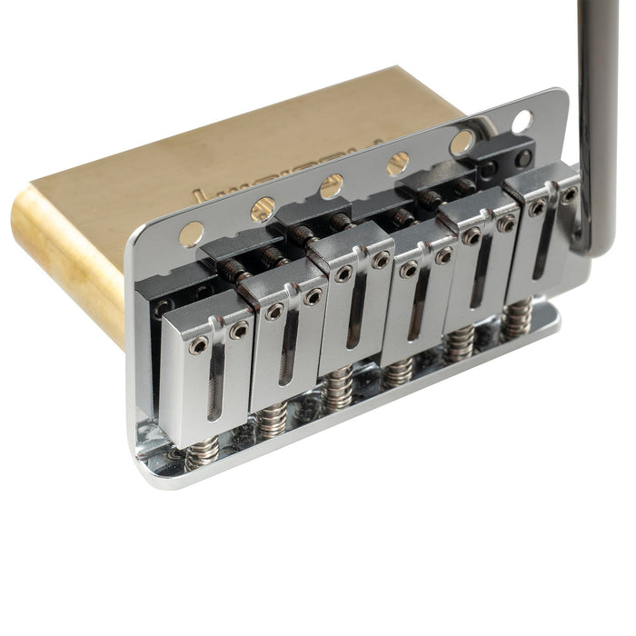 Musiclily Ultra 11.2mmピッチ 6点支持 アメリカンヴィンテージ トレモロユニット ブリッジ モダンな真鍮サドル 42mmソリッドブラスブロック 押し込み式アーム STストラトStratエレキギター用 ブラック