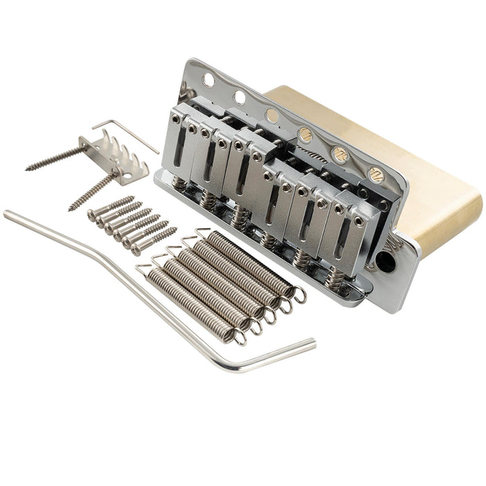 musiclily ultra 56mm2 7 32 inch american vintage style 6 screw st tremolo bridge with modern brass saddles 42mm solid brass block push in arm for strat style electric guitar mx3022p, chrome