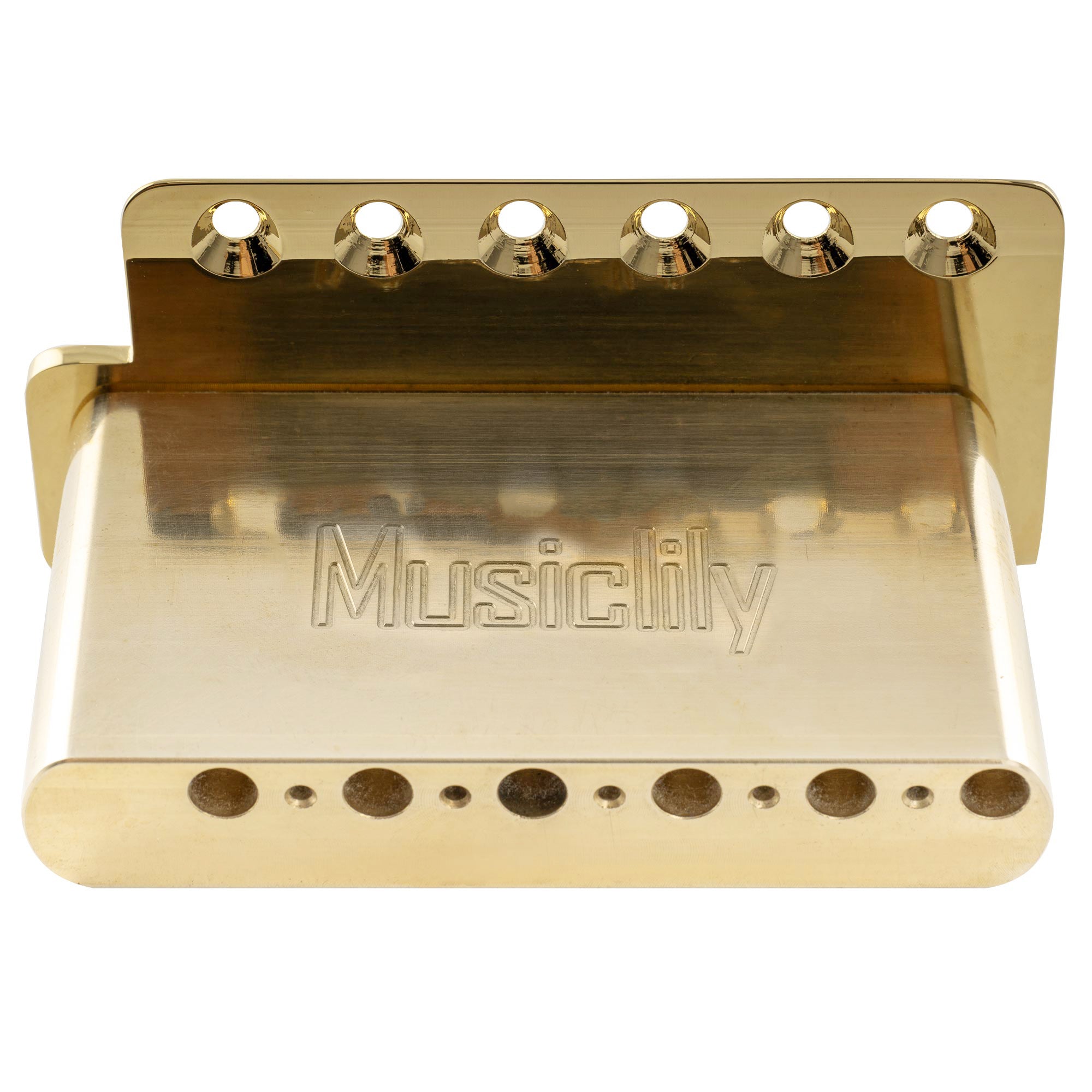 Musiclily Ultra BV019 56mm(2-7/32 Zoll) Amerikanische Vintage-Style 6-Schrauben ST Tremolobrücke mit modernen Messingsätteln 42mm massives Messingblock Push-In Arm für Strat-Style E-Gitarre