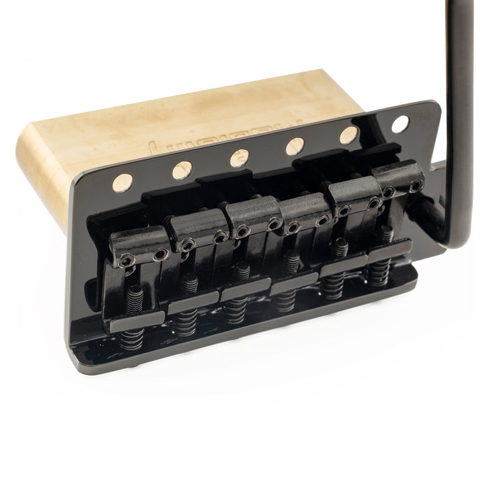 Musiclily Ultra 52,5mm(2-1/16 Zoll) Amerikanischer Vintage-Stil 6-Schrauben ST Tremolo Brücke mit Stahl gebogenen Sätteln 42mm Massivmessing Block Push-In Arm für Strat-Stil E-Gitarre, Schwarz