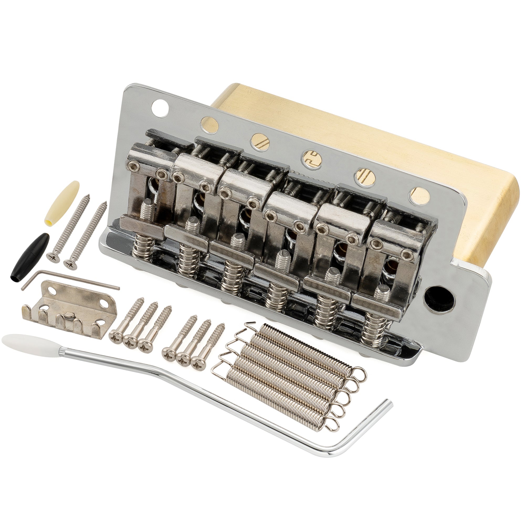 Musiclily Ultra 52.5mm(2-1/16 inch) American Vintage Style 6-Screw ST Tremolo Bridge with Steel Bent Saddles 42mm Solid Brass Block Push-In Arm for Strat Style Electric Guitar, Black Musiclily Ultra