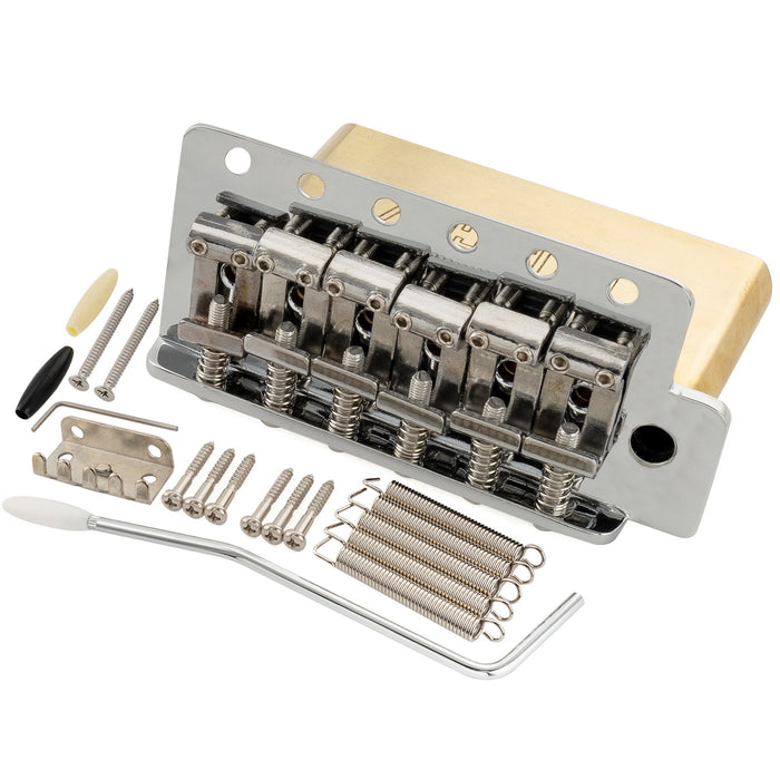 Musiclily Ultra 52,5mm(2-1/16 Zoll) Amerikanischer Vintage-Stil 6-Schrauben ST Tremolo Brücke mit Stahl gebogenen Sätteln 42mm Massivmessing Block Push-In Arm für Strat-Stil E-Gitarre, Schwarz