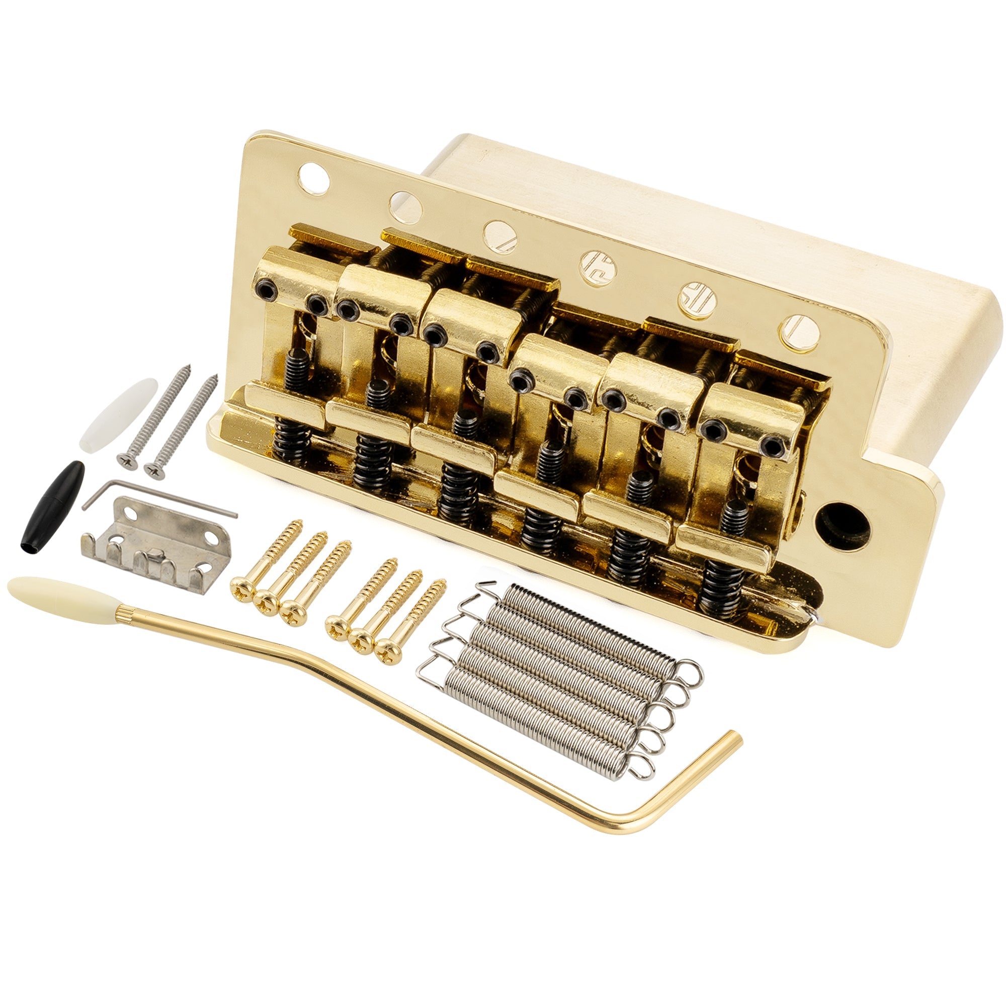 Musiclily Ultra 52.5mm(2-1/16 inch) American Vintage Style 6-Screw ST Tremolo Bridge with Steel Bent Saddles 42mm Solid Brass Block Push-In Arm for Strat Style Electric Guitar, Black Musiclily Ultra